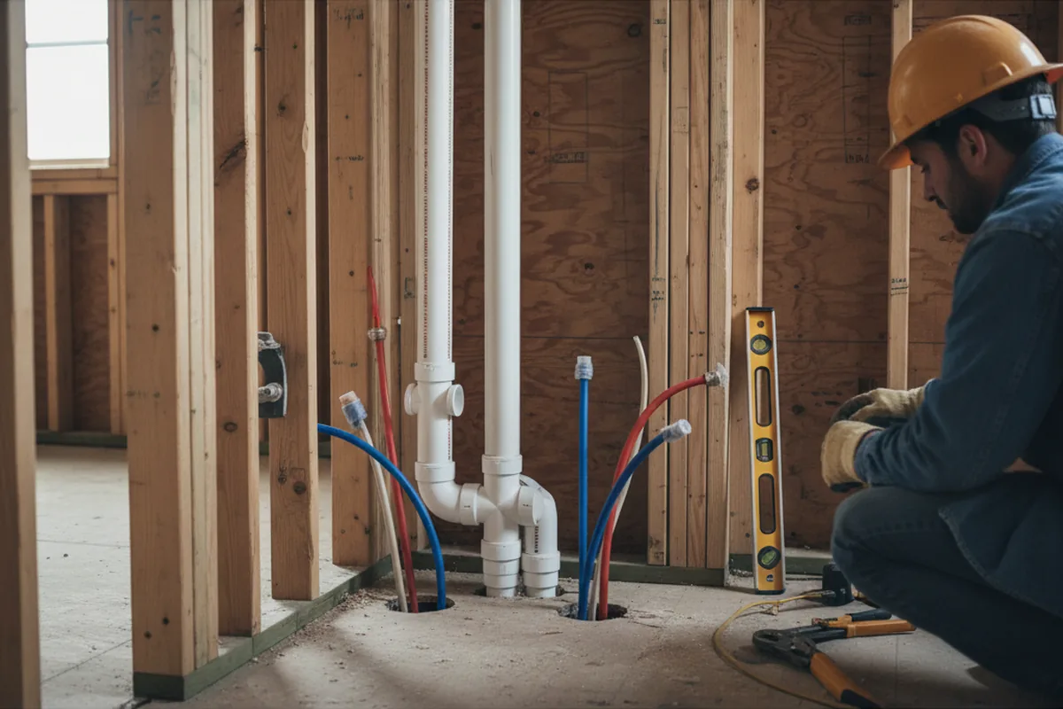 Drain and supply rough-in during Leak Detection in Carrboro